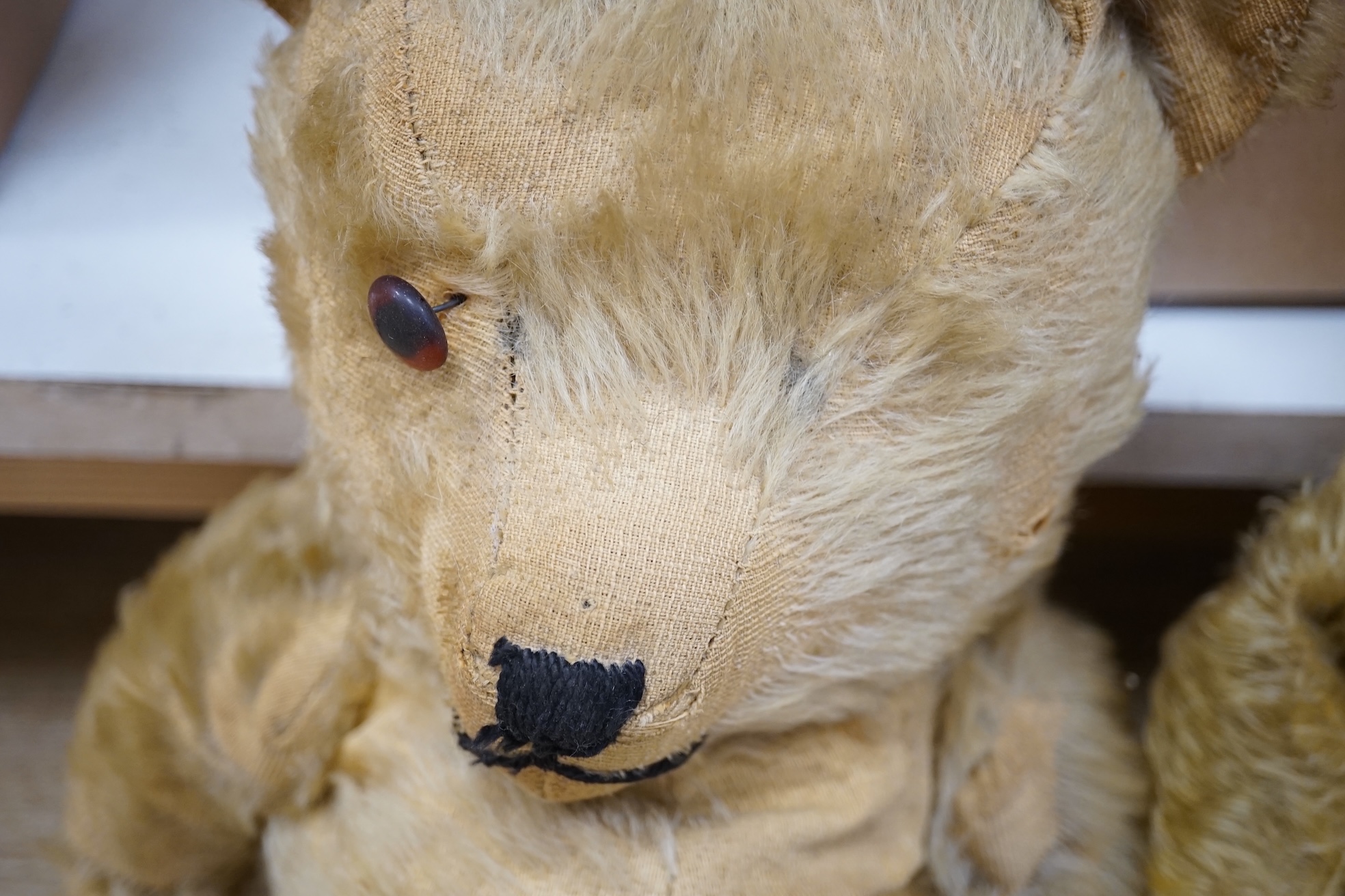 A Chiltern bear c.1950's, 55cm, tear to one velvet pad otherwise in good condition, and a 1930's bear, 50cm, repaired paw pads and nose